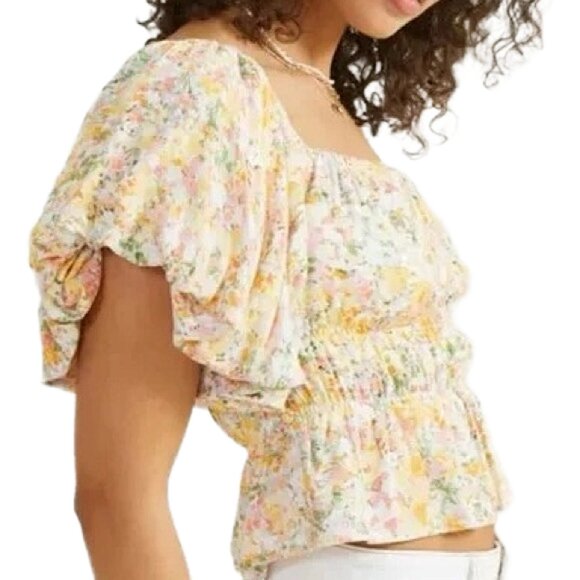 Altar’d State Floral Puff Sleeve Smocked Peplum Top XS Square Neck - Picture 3 of 13